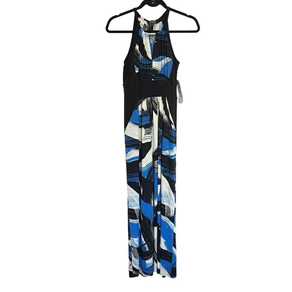 London Style Collection Women's Long Sleeveless Dress Black/Blue/Wht Size XS